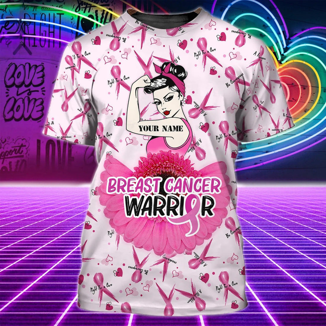 FUNSTUFFPRINT Custom Women Breast Cancer Warrior Shirt, Breast Cancer Survivor 3D Print 3D T-shirt