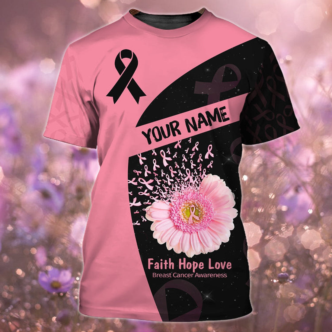 FUNSTUFFPRINT 3D T-Shirt Breast Cancer, Personalized Name 3D Cancer Shirt 3D T-shirt