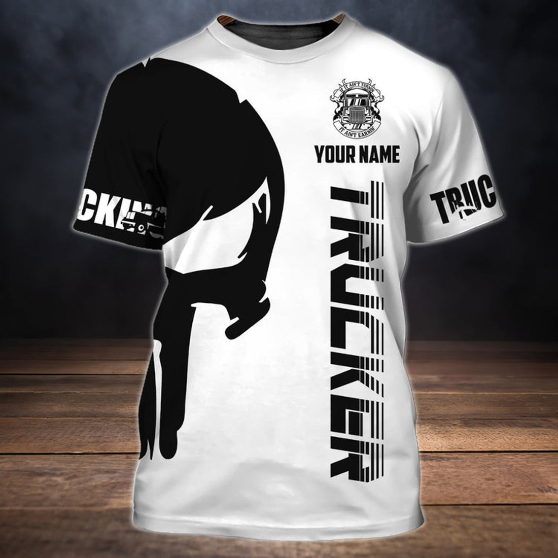 FUNSTUFFPRINT Custom Black And White Skull Trucker T-Shirt Trucking Driver Love Shirts 3D T-shirt
