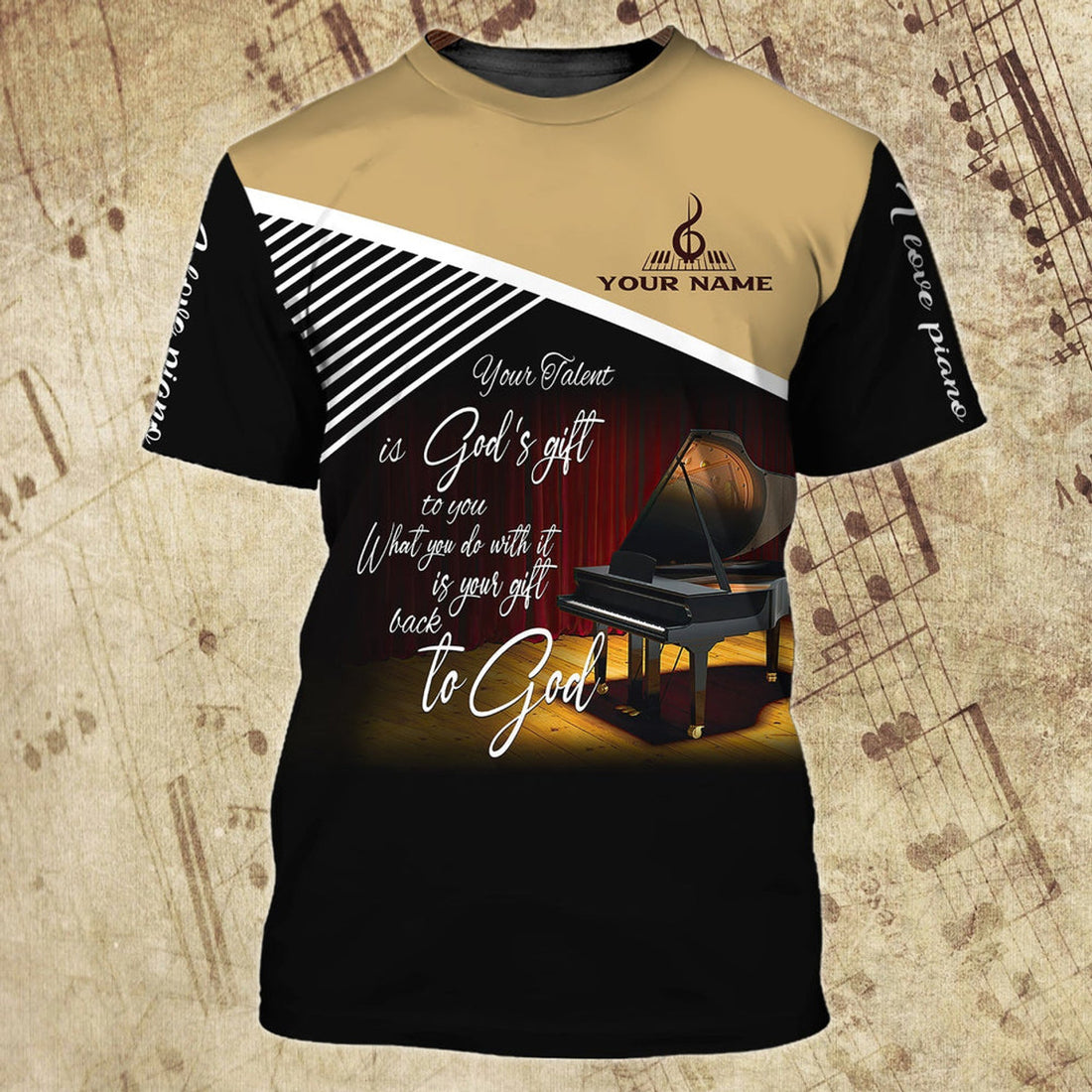 FUNSTUFFPRINT Customized 3D All Over Print Piano T-Shirt For Him Her, Love Piano Shirts, Sumlimation Piano On 3D T-shirt