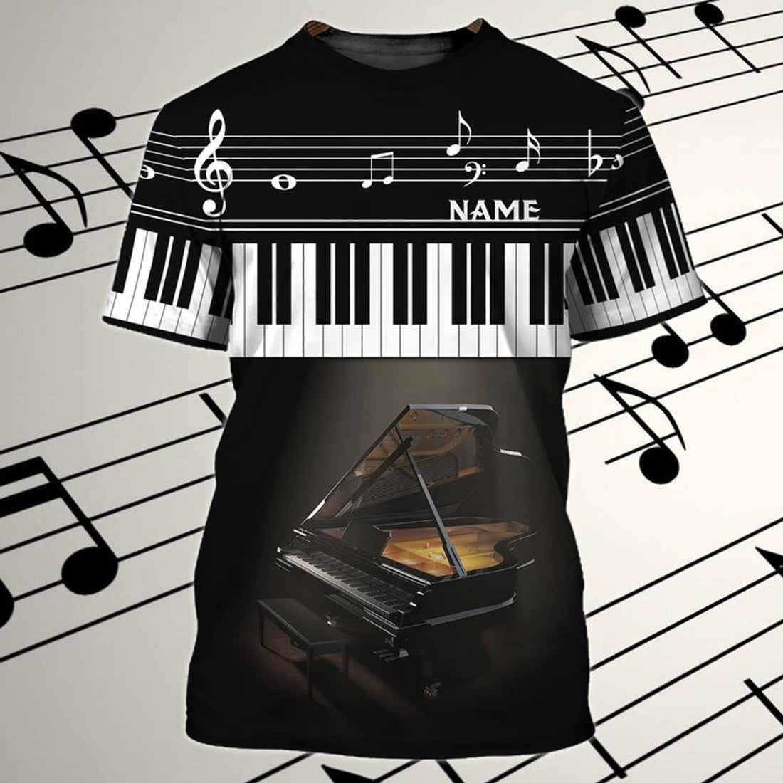 FUNSTUFFPRINT Custom With Name 3D Full Print Unisex Piano Shirt, Piano Men Shirts, Women'S Pianist 3D T-shirt