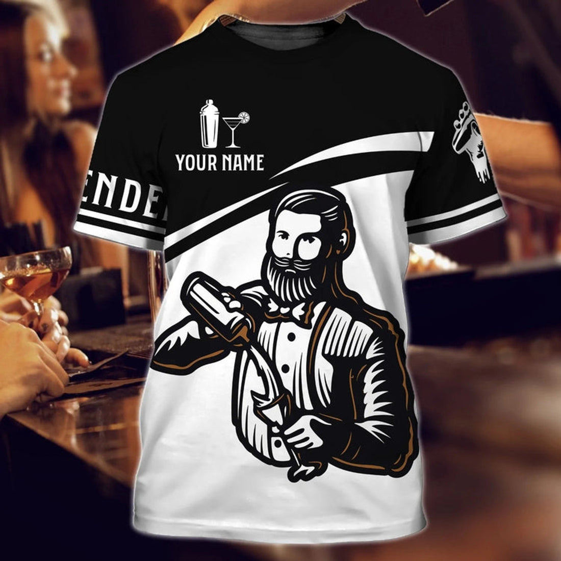Custom Personalized Bartender Tad Shirt Old Men Bartender T-Shirt Present For A Barista