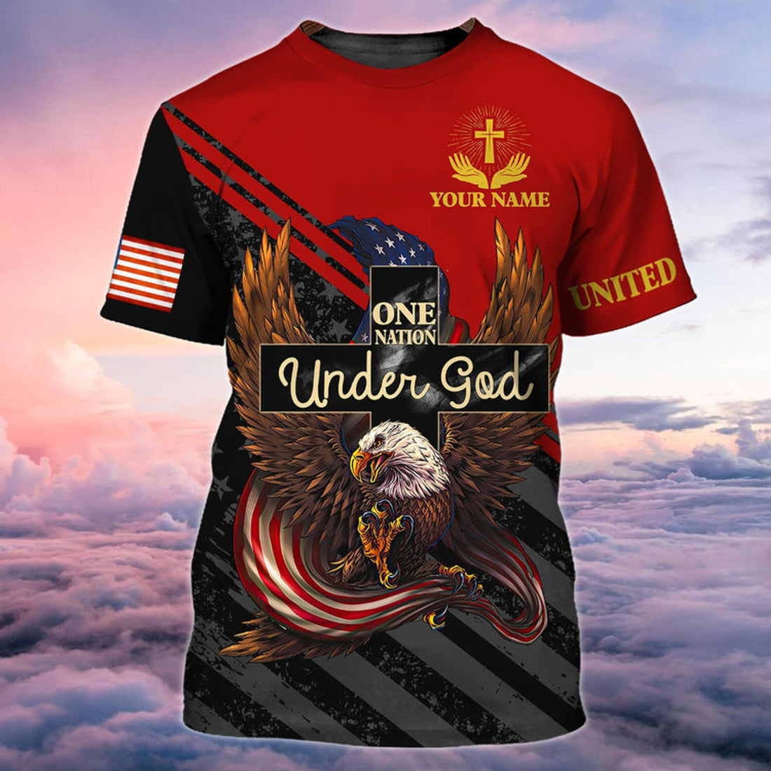 FUNSTUFFPRINT Personalized 4Th Of July 3D Full PrinT-Shirt, Patriotic American Eagle Tee 3D Shirts, One Nation Under God Shirts 3D T-shirt