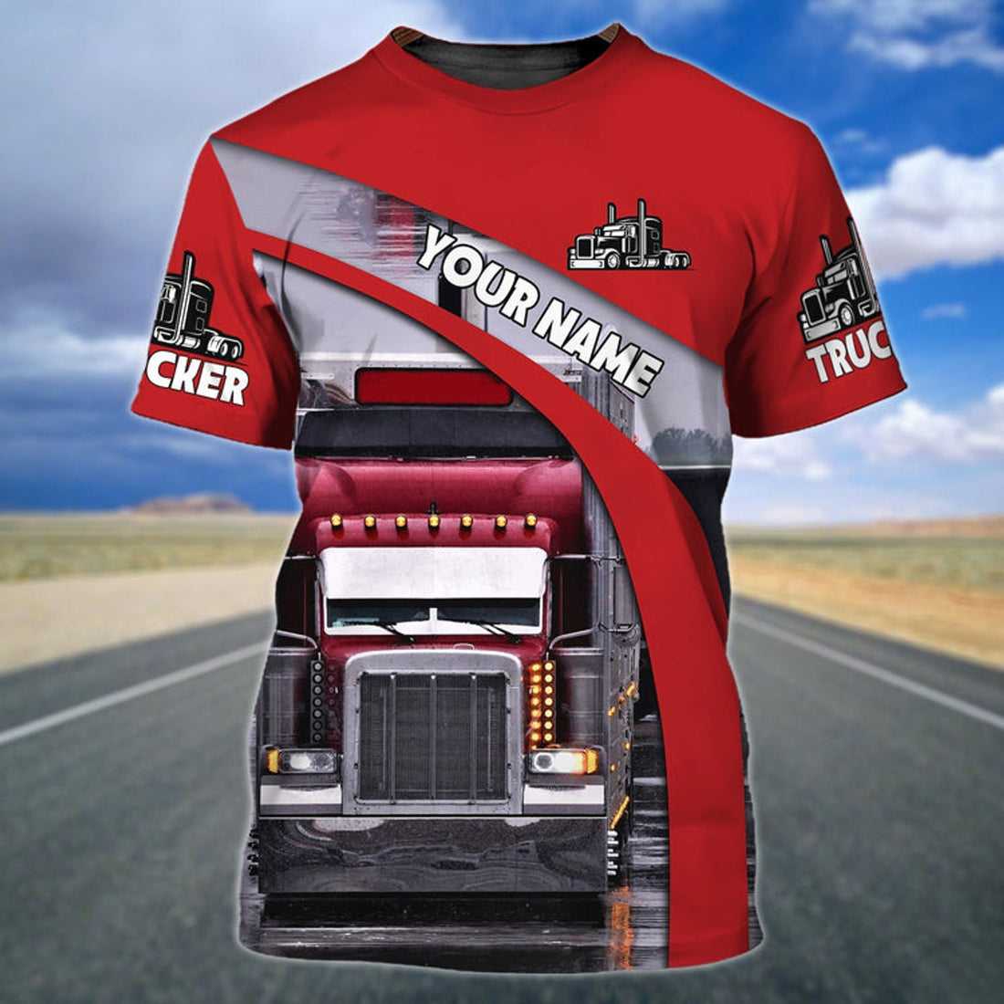 FUNSTUFFPRINT Customized Red Truck T-Shirt Gift For Trucker Friend Trucker Day Present 3D T-shirt