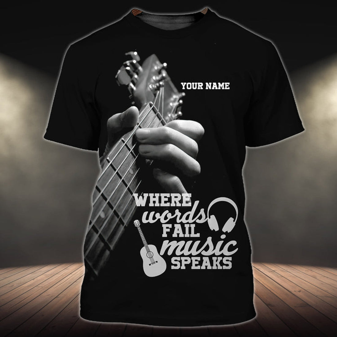 FUNSTUFFPRINT Custom 3D Tee Shirt For Musican, Where Words Fail Music Speak, Music T-Shirts 3D T-shirt