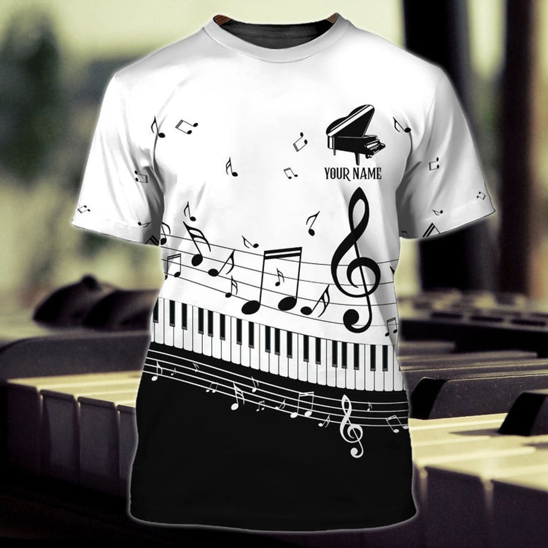 FUNSTUFFPRINT Personalized White 3D Shirt With Piano, Sublimation Shirt For Piano Lover 3D T-shirt
