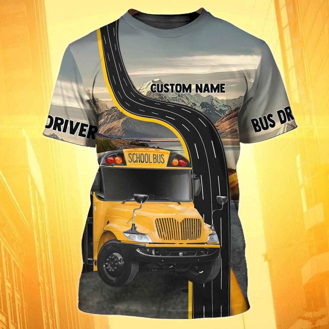 FUNSTUFFPRINT Custom Name 3D All Over Print School Bus T-Shirt Men Women, School Bus Driver Shirt Premium 3D T-shirt