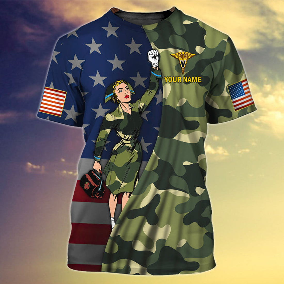 FUNSTUFFPRINT I'm A Veteran And A Nurse - Personalized Name 3D All Over Print 3D T-shirt