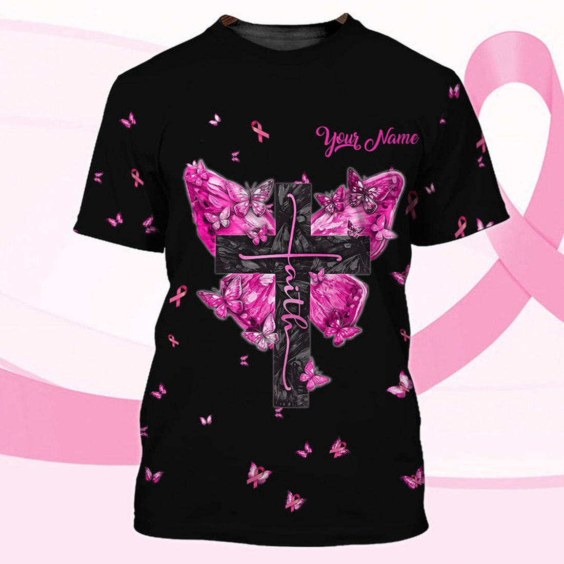 FUNSTUFFPRINT A Breast Cancer Warrior Born In August, Personalized Name 3D Shirt, Breast Cancer 3D T-shirt