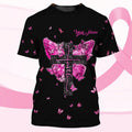 FUNSTUFFPRINT A Breast Cancer Warrior Born In August, Personalized Name 3D Shirt, Breast Cancer 3D T-shirt