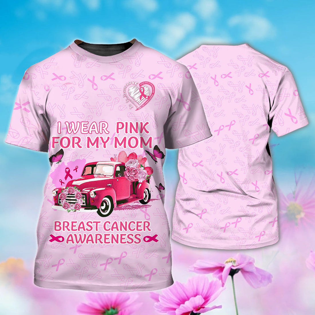 FUNSTUFFPRINT Custom Breast Cancer Awareness T-Shirt Men Women, I Wear Pink Cancer Tee Shirt 3D 3D T-shirt