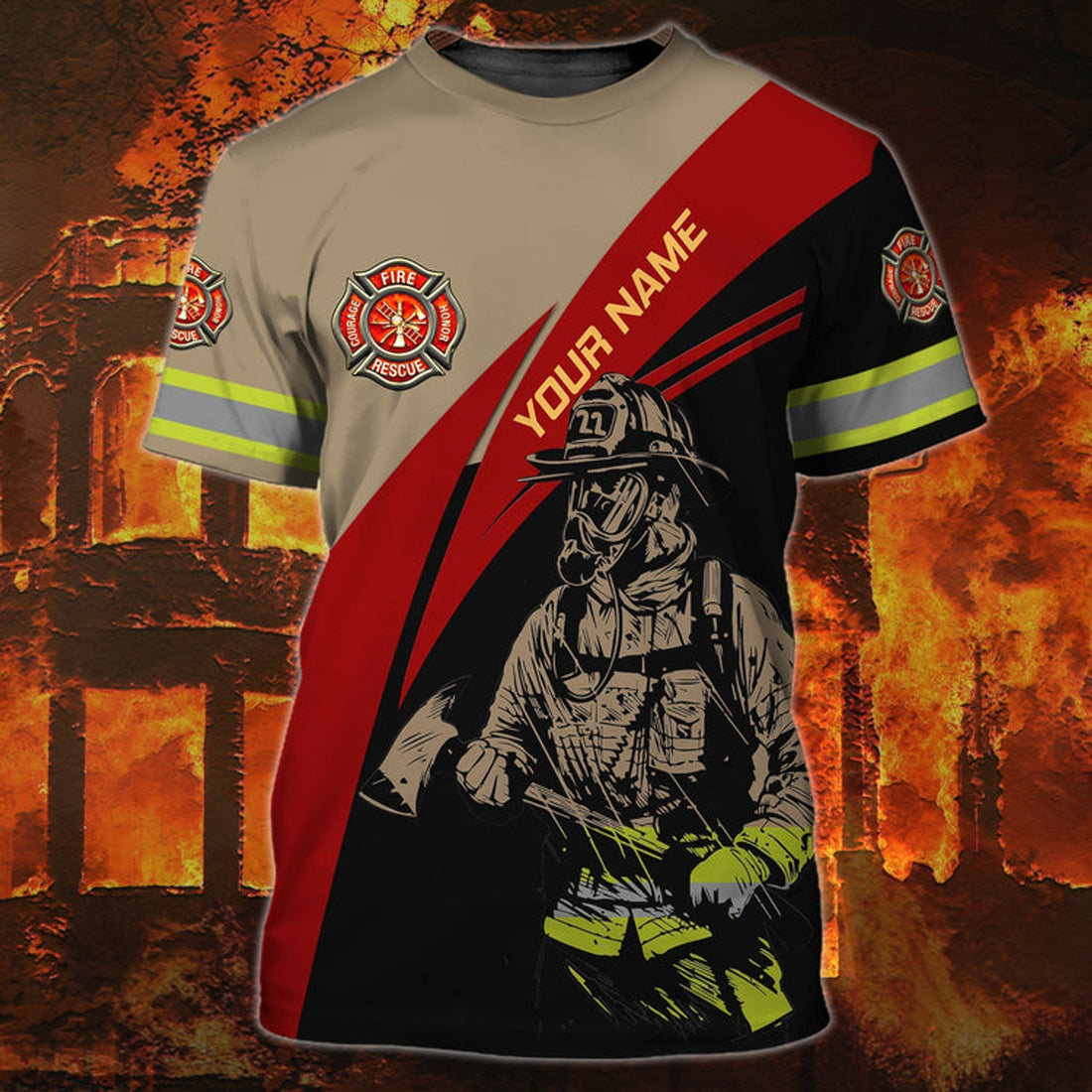 FUNSTUFFPRINT Customized Name 3D Fire Man Shirt, Firefighter Job T-Shirt, Gift For Firefighter Friend, Dad Firefighter Gifts 3D T-shirt