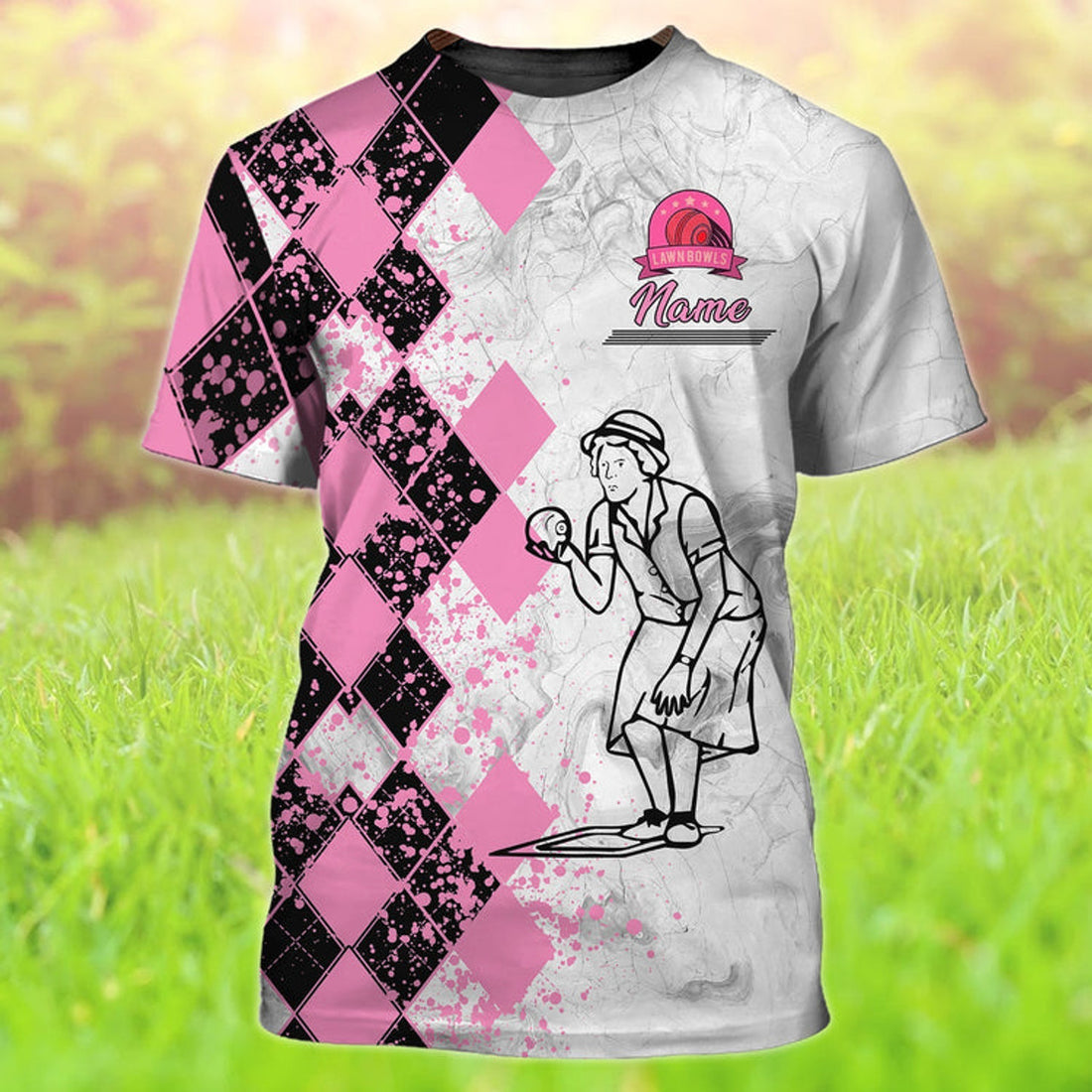 FUNSTUFFPRINT Custom Funny Lawn Bowl T-Shirt Never Underestimate An Old Woman Who Plays Lawn Bowls 3D T-shirt