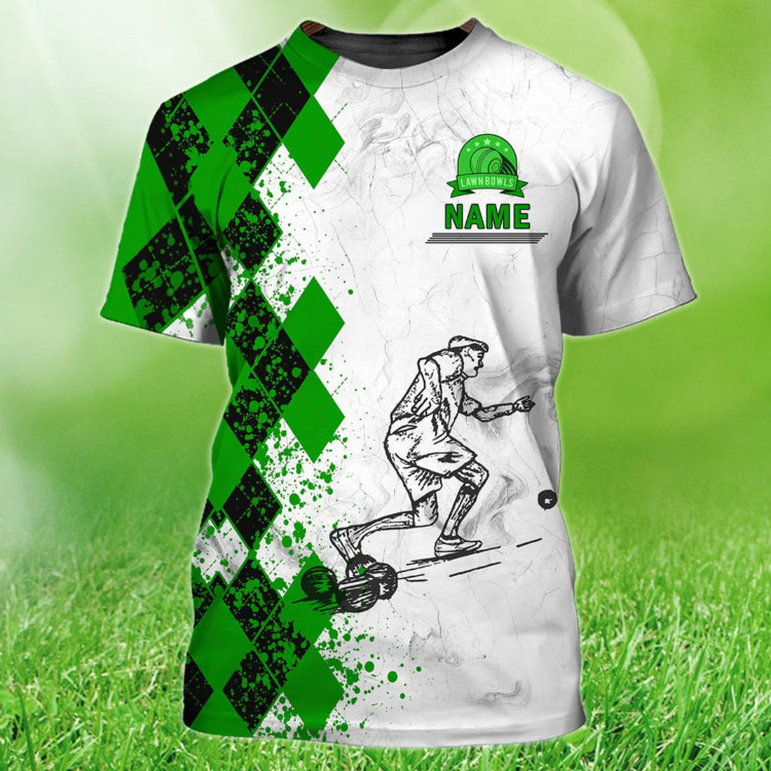 FUNSTUFFPRINT Custom Old Man Plays Lawn Bowls Green T-Shirt Funny Lawnbowl Shirts 3D T-shirt