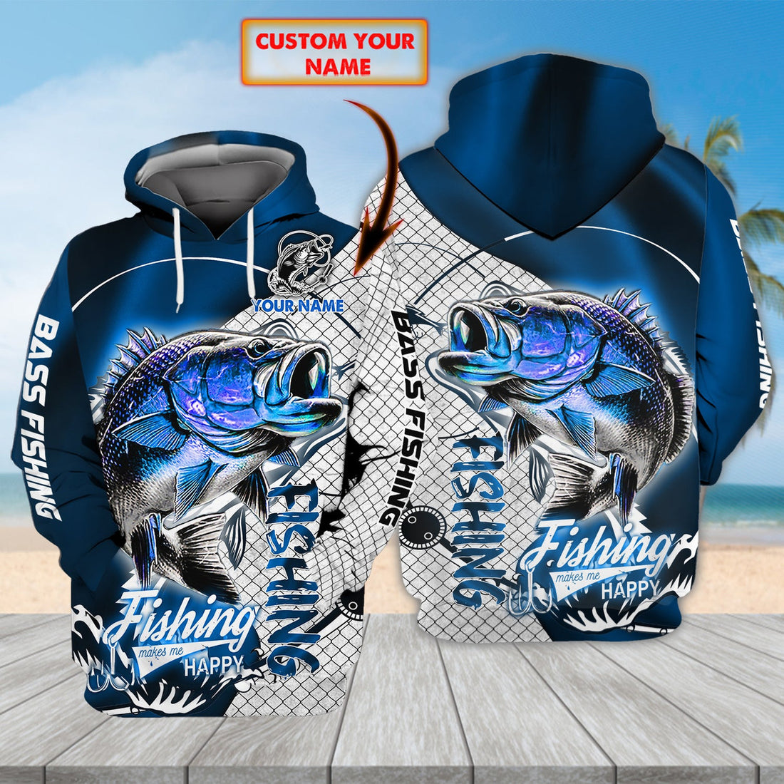 FUNSTUFFPRINT Bass Fishing 02 - Personalized Name 3D Hoodie and Zip Hoodie