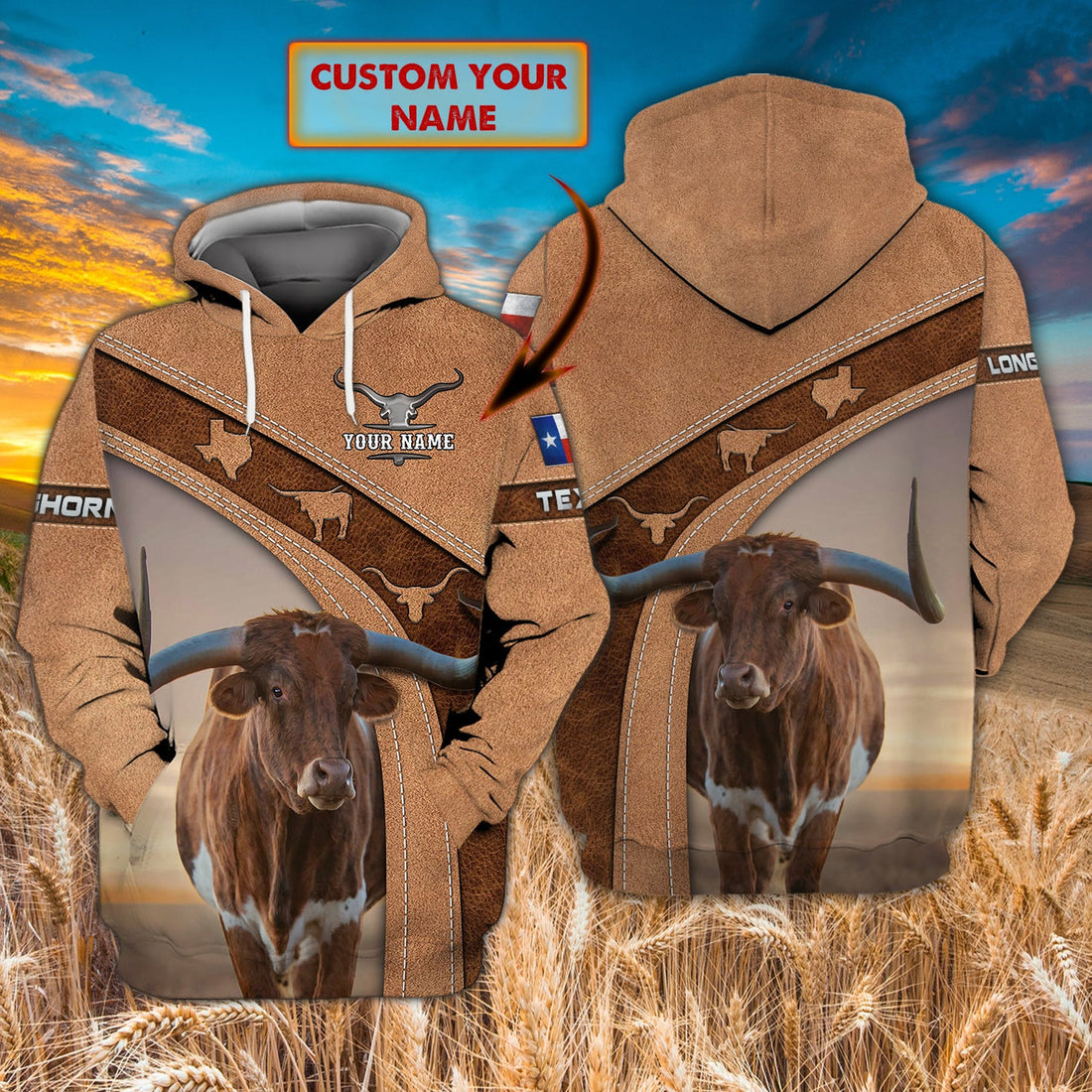 FUNSTUFFPRINT Longhorn Texas - Personalized Name - Nsd99 3D Hoodie and Zip Hoodie