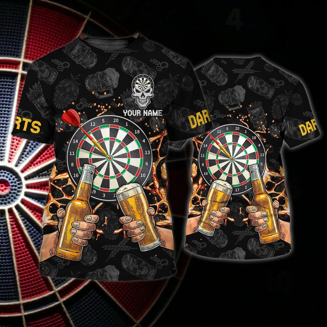 FUNSTUFFPRINT Personalized 3D Full Print Dart And Beer Shirt For Men And Women, Drinking Beer DarT-Shirt, Dart Gift 3D T-shirt
