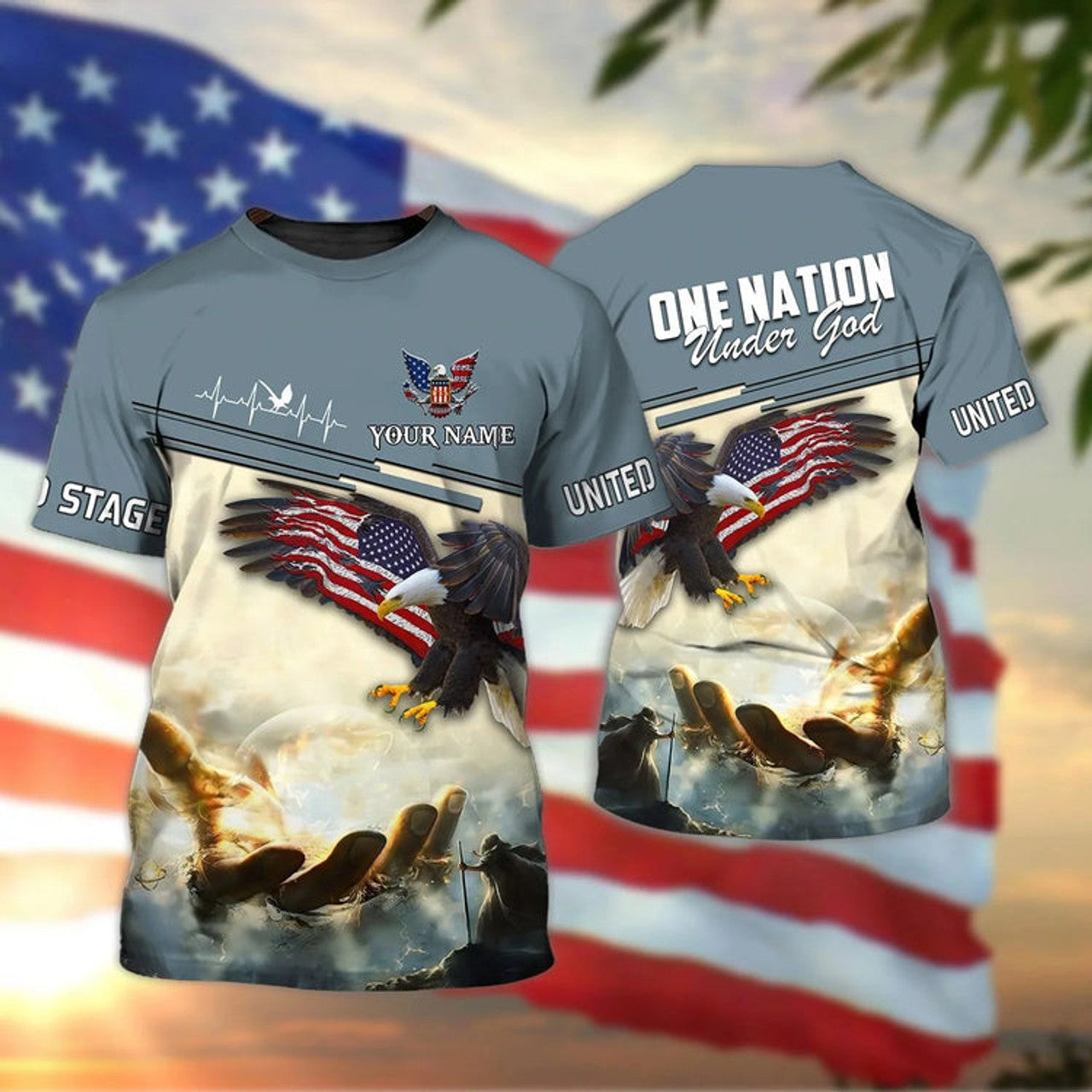 Custom Jesus Eagle 3D Full PrinT-Shirt 4Th Of July American Independence Day 3D Shirts With Name