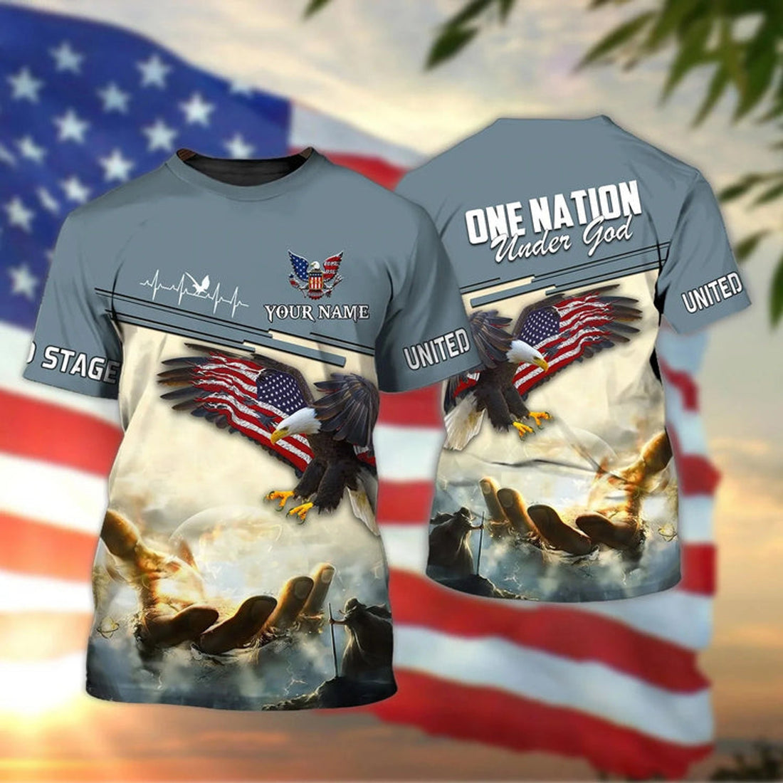 Custom Jesus Eagle 3D Full PrinT-Shirt 4Th Of July American Independence Day 3D Shirts With Name