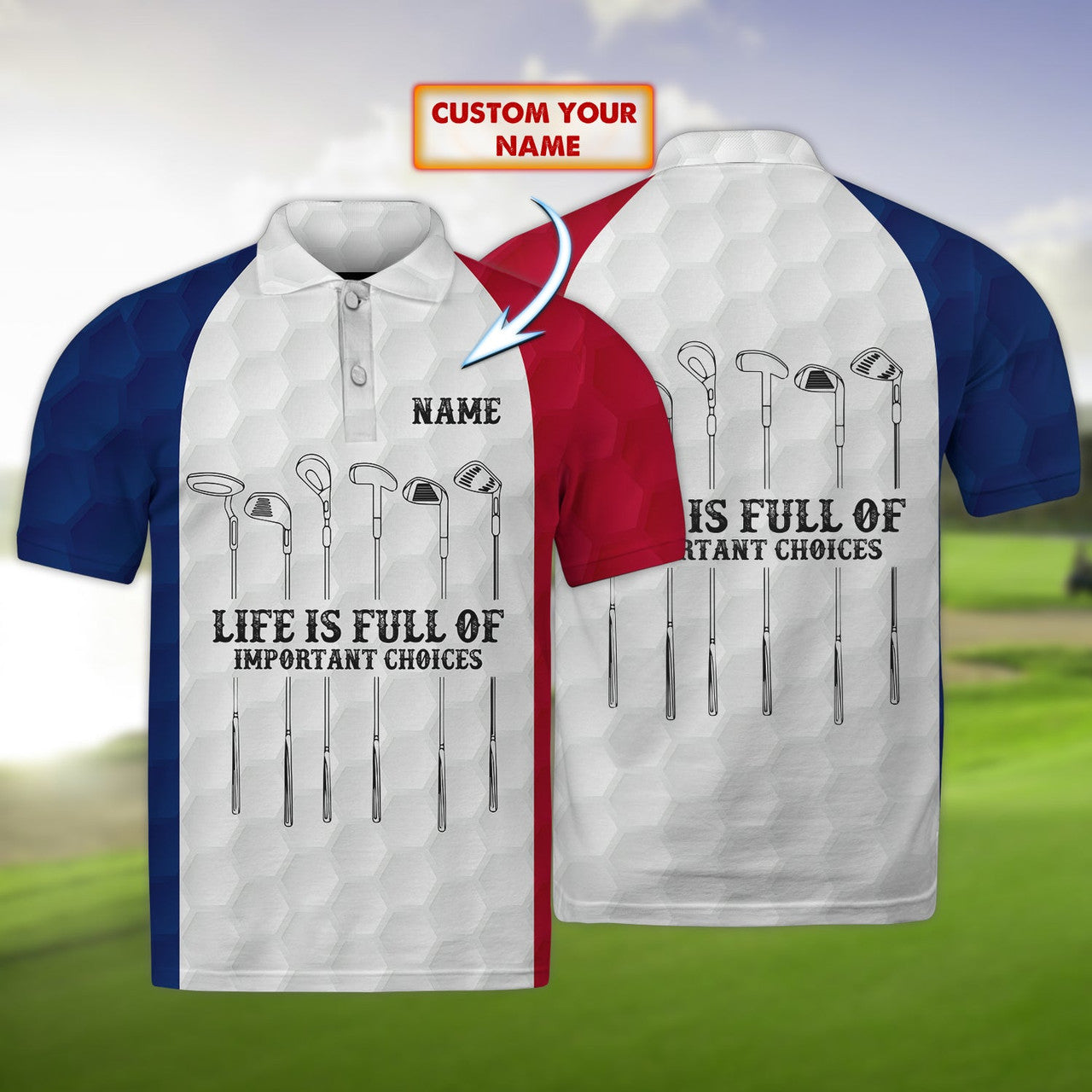 FUNSTUFFPRINT Golfer - Personalized Name 3D Polo Shirt 06