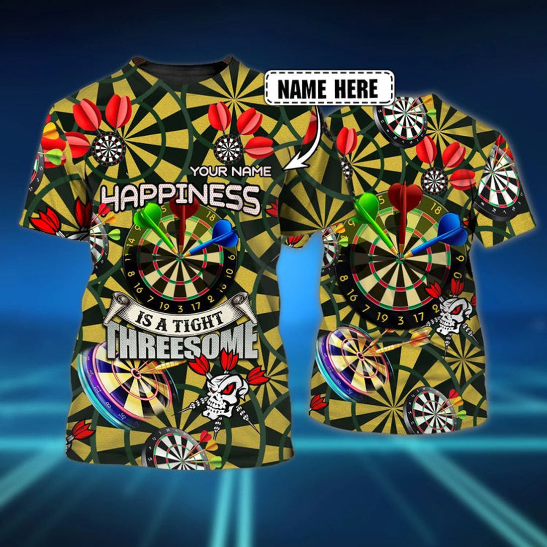 FUNSTUFFPRINT Personalized Name Happiness Dart 3D Shirt Cool Dart Player Uniform Shirts Men Women 3D T-shirt