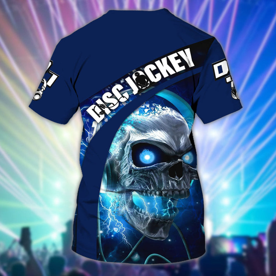FUNSTUFFPRINT Customized Blue Skull Dj T-Shirt, Men's Dj Shirt, Dj Lover Gift 3D T-shirt