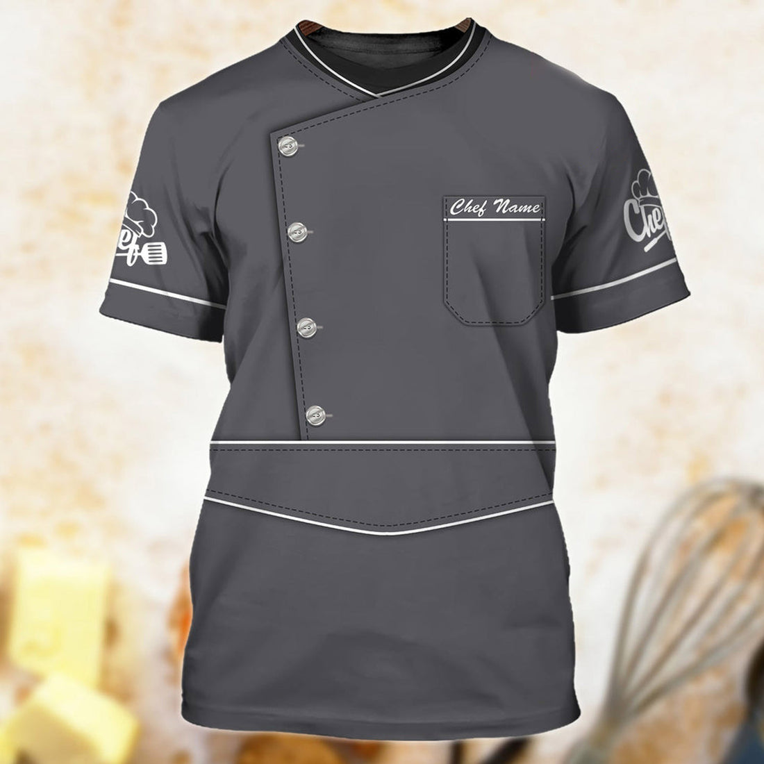FUNSTUFFPRINT Custom Name Grey T-Shirt For A Master Chef Cooking Lover Chef Uniform 3D T-shirt