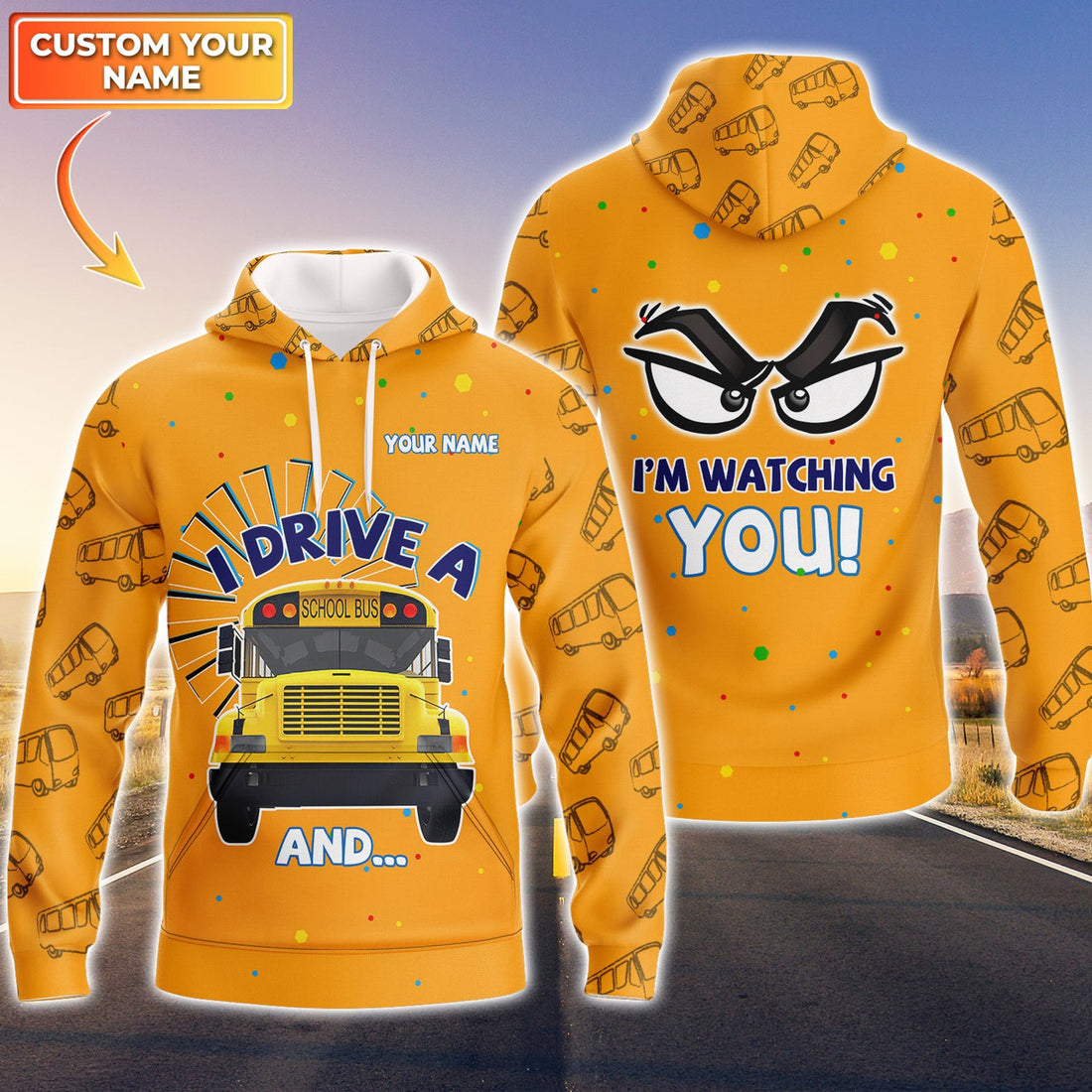 FUNSTUFFPRINT Bus - Personalized Name 3D Hoodie and Zip Hoodie