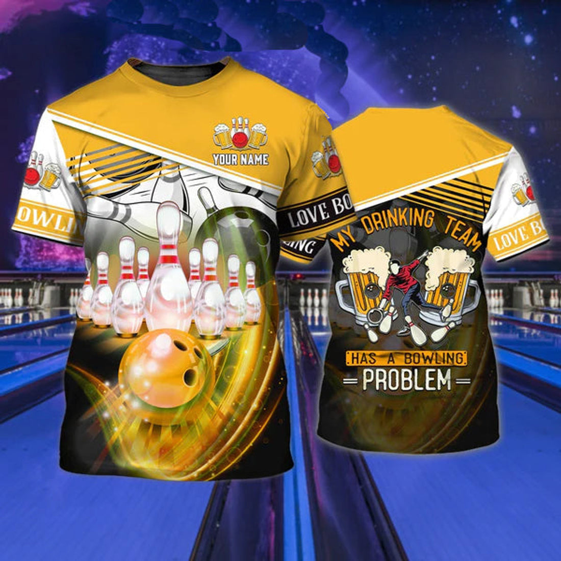 FUNSTUFFPRINT Personalized 3D All Over Print Bowling T-Shirt, Bowling And Beer, Gift For Bowling Lovers, Bowling Shirts 3D T-shirt