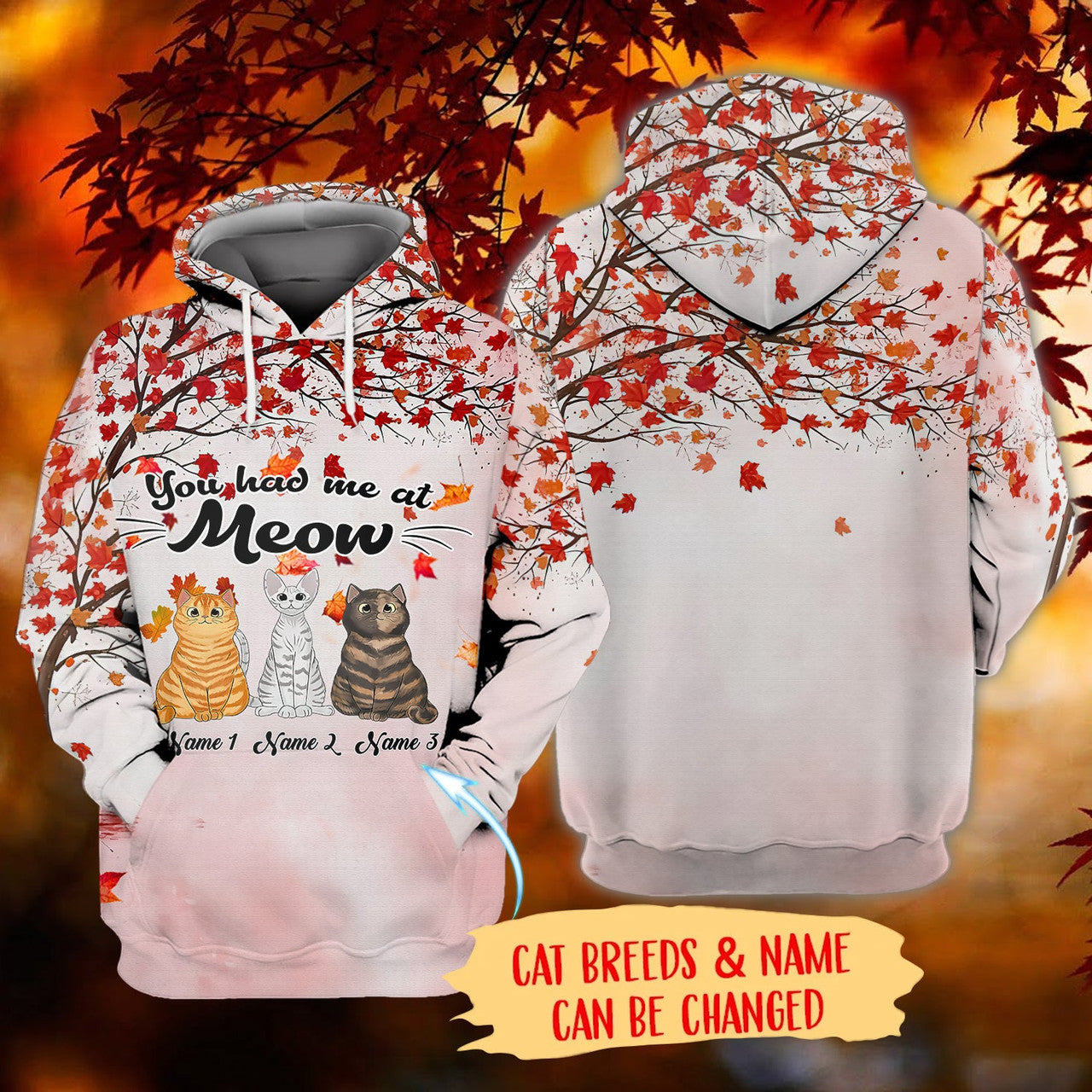 FUNSTUFFPRINT You Had Me At Meow-Custom 3D Hoodie-Personalized Gifts For Cat Lovers 3D Hoodie and Zip Hoodie