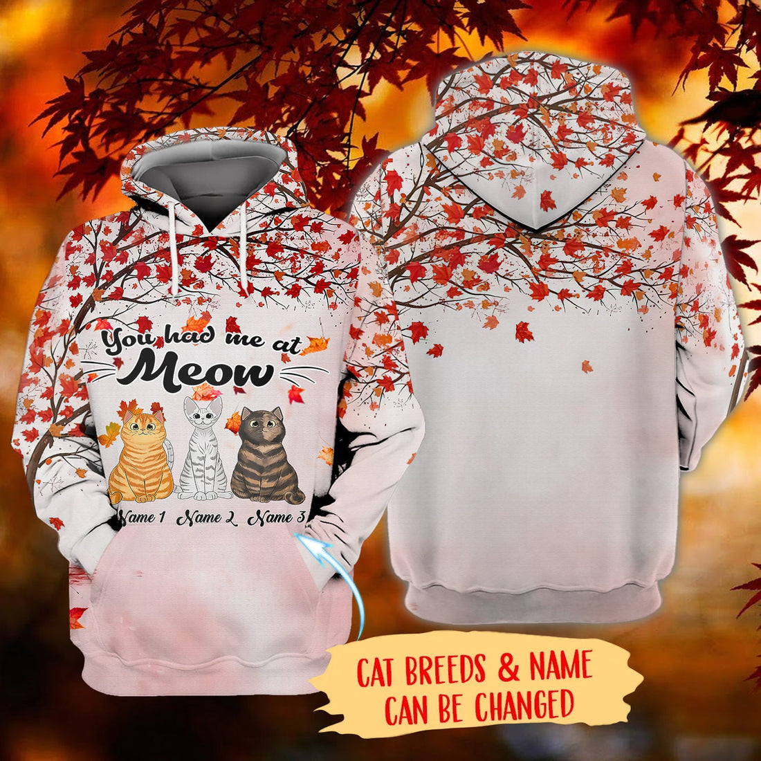 FUNSTUFFPRINT You Had Me At Meow-Custom 3D Hoodie-Personalized Gifts For Cat Lovers 3D Hoodie and Zip Hoodie