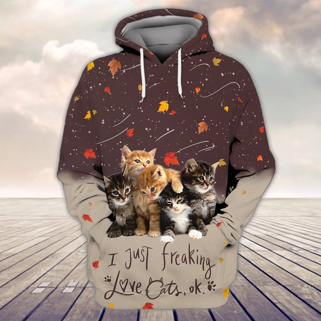 FUNSTUFFPRINTCat and Autumn 3D Hoodie and Zip Hoodie