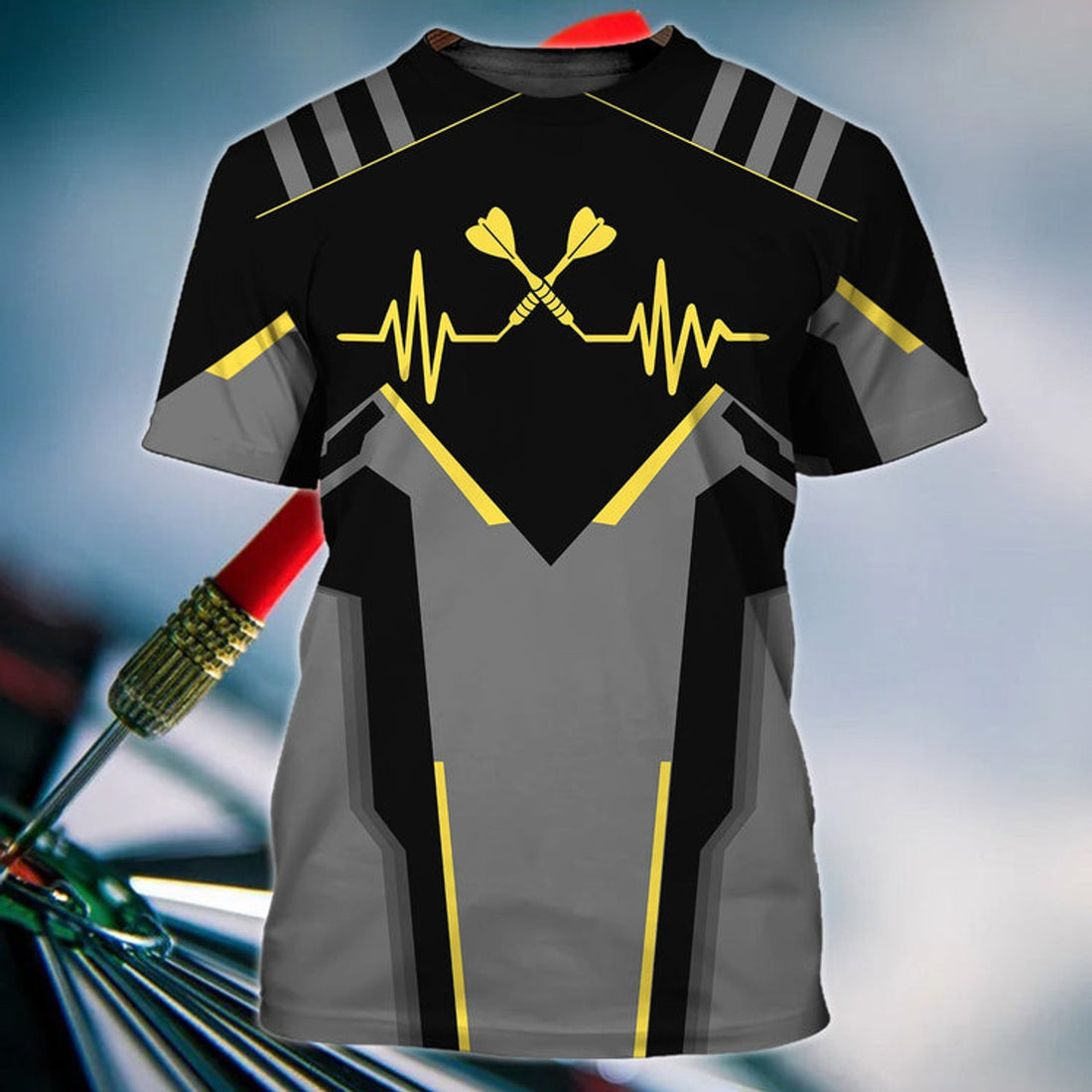 FUNSTUFFPRINT Darts Heart Pulse Line Personalized Name 3D T-Shirt, Dart On T-Shirts 3D T-shirt