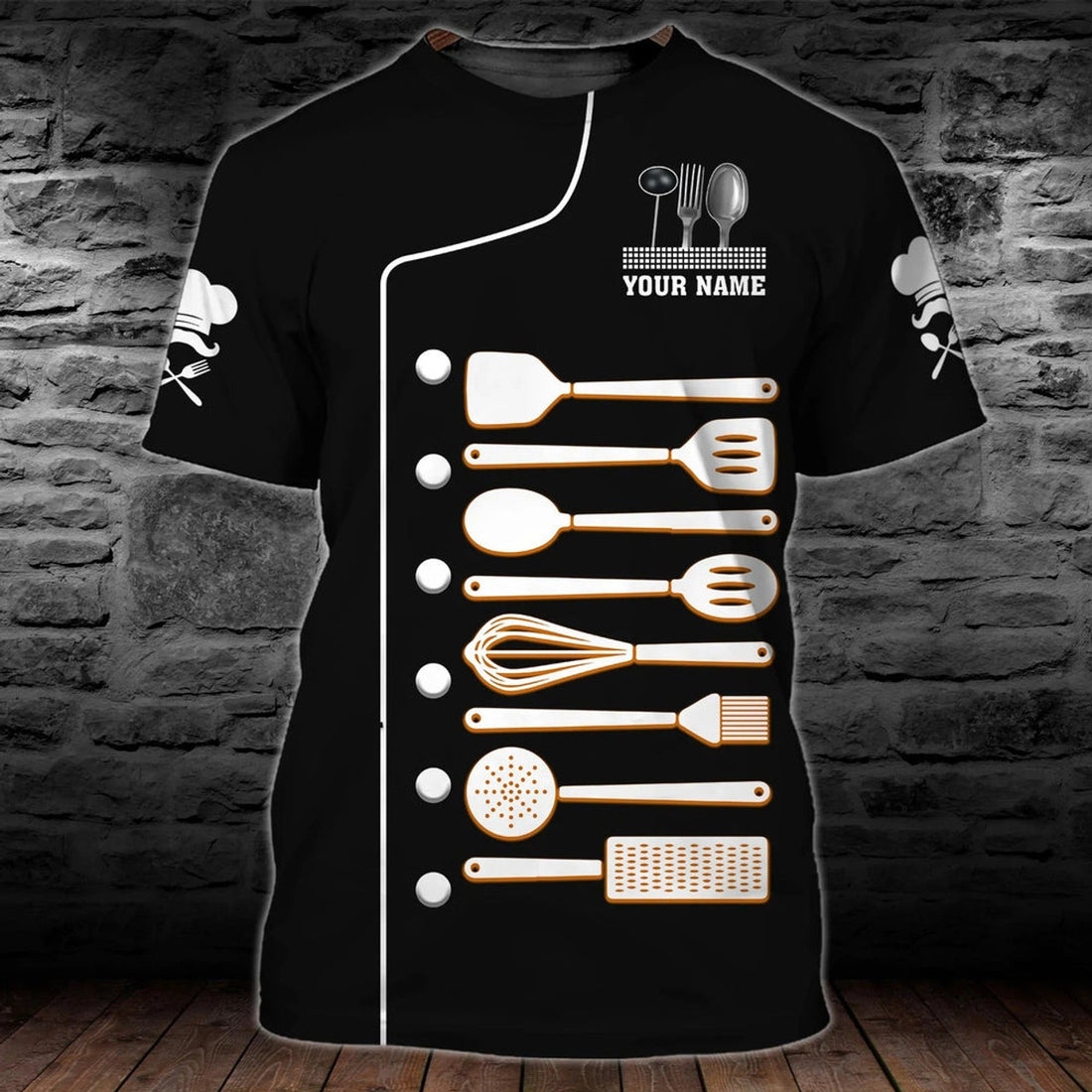 FUNSTUFFPRINT Custom Name Funny Shirt For A Chef, Cooking Equipment T-Shirt, Master Chef Gift, Chef Shirt 3D T-shirt