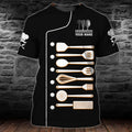 FUNSTUFFPRINT Custom Name Funny Shirt For A Chef, Cooking Equipment T-Shirt, Master Chef Gift, Chef Shirt 3D T-shirt