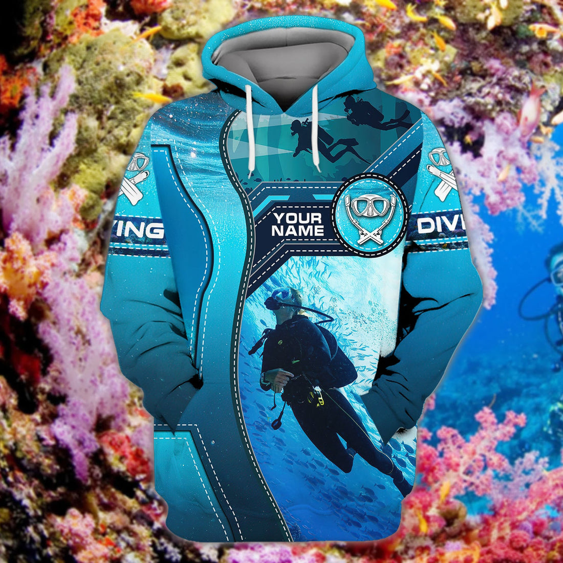 FUNSTUFFPRINT Diving - Personalized Name 3D Hoodie and Zip Hoodie