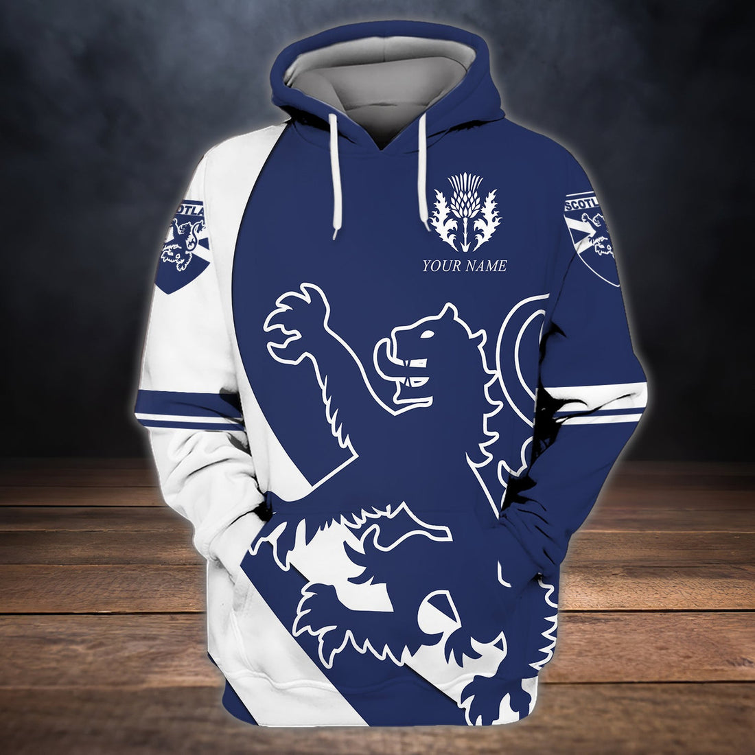 FUNSTUFFPRINT Scotland Royal Lion and Thistle Pullover- Personalized Name 3D Hoodie and Zip Hoodie