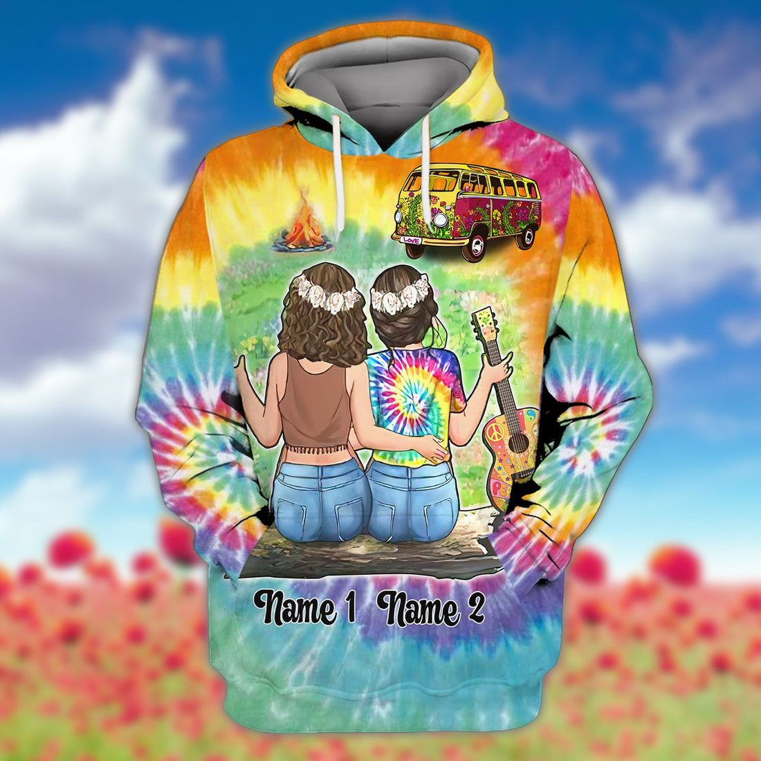 FUNSTUFFPRINT Personalized Name Hippie - 3D Hoodie and Zip Hoodie