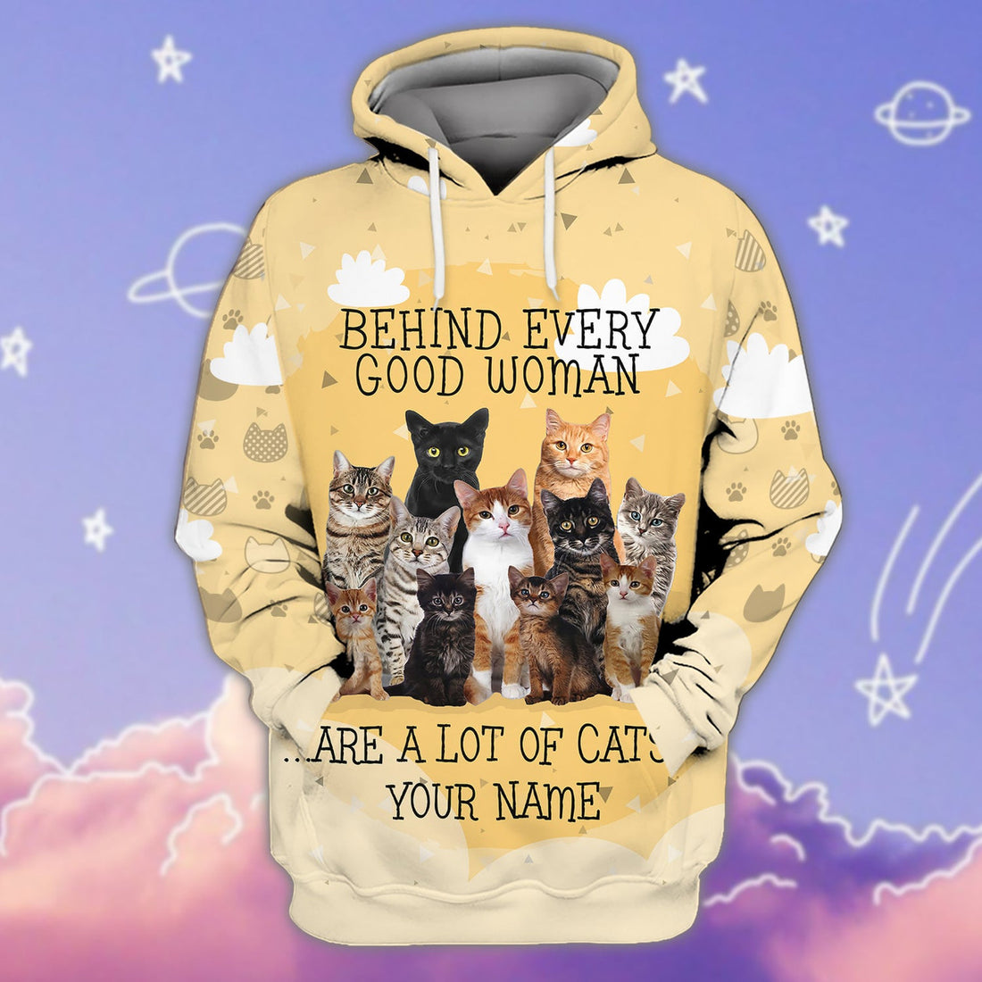 FUNSTUFFPRINT Behind Every Good Woman Are A Lot Of Cats 2- Personalized Name 3D Hoodie and Zip Hoodie