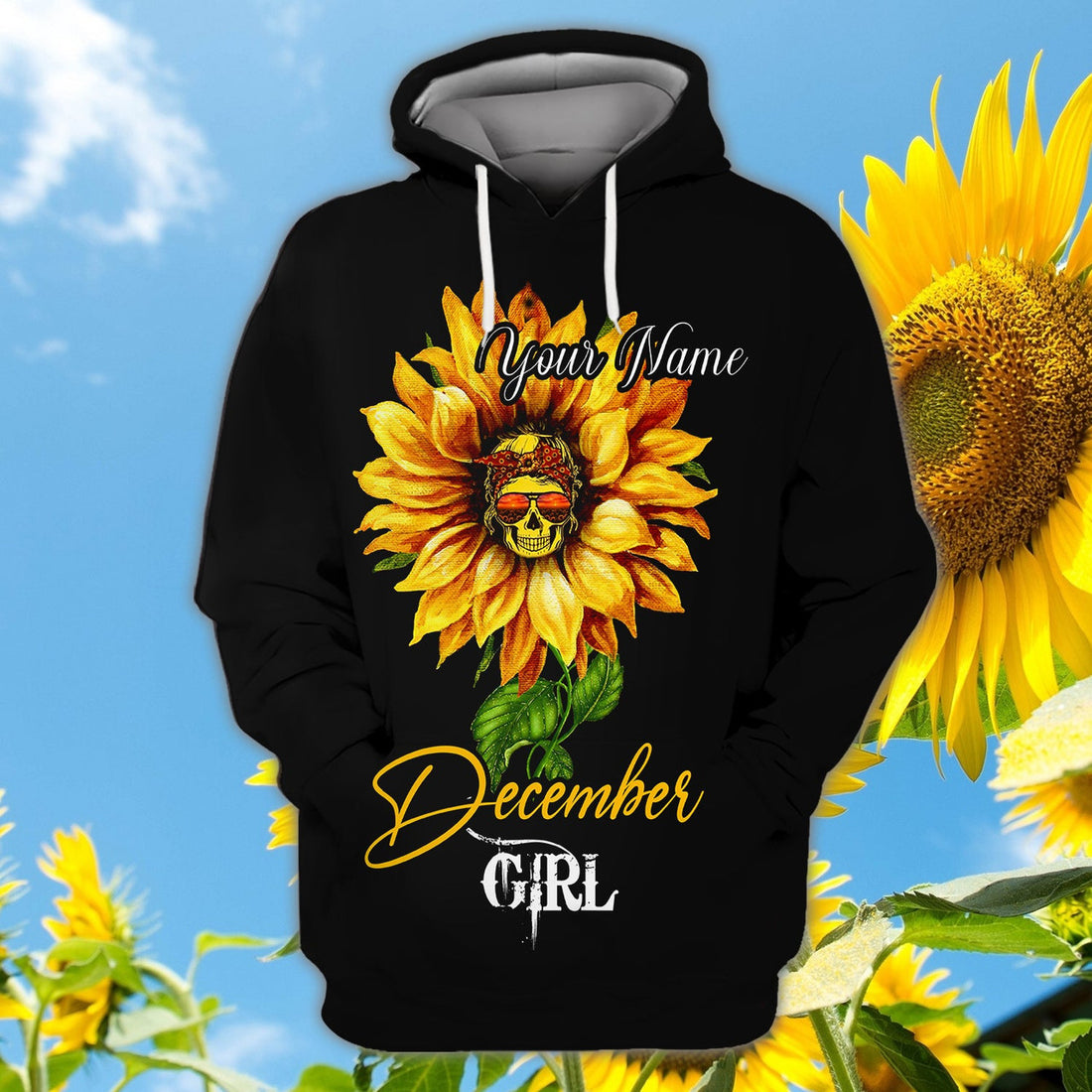 FUNSTUFFPRINT December Girl Skull - Personalized Name 3D Hoodie and Zip Hoodie