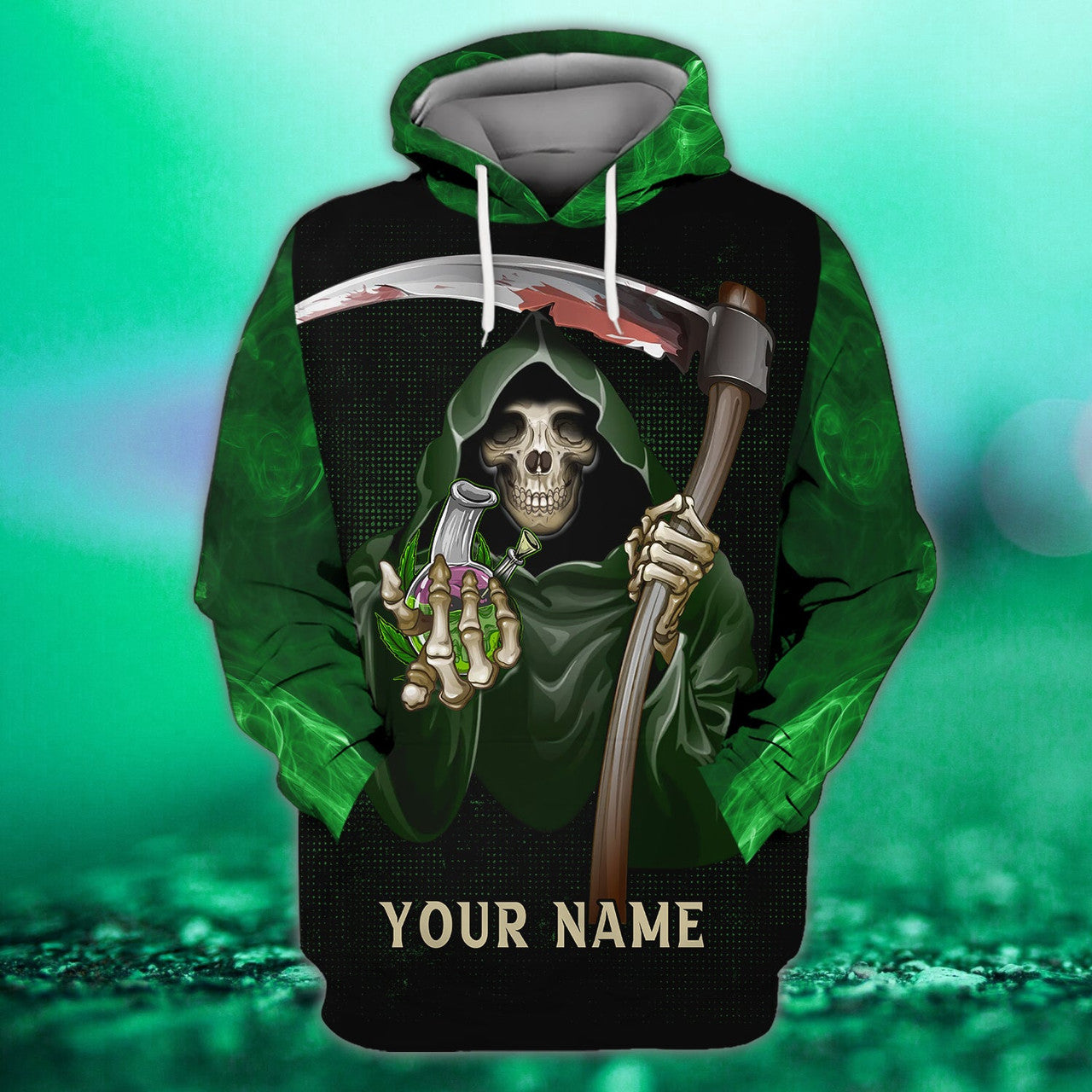 FUNSTUFFPRINT FGREEN SKULL - Personalized Name 3D Hoodie and Zip Hoodie