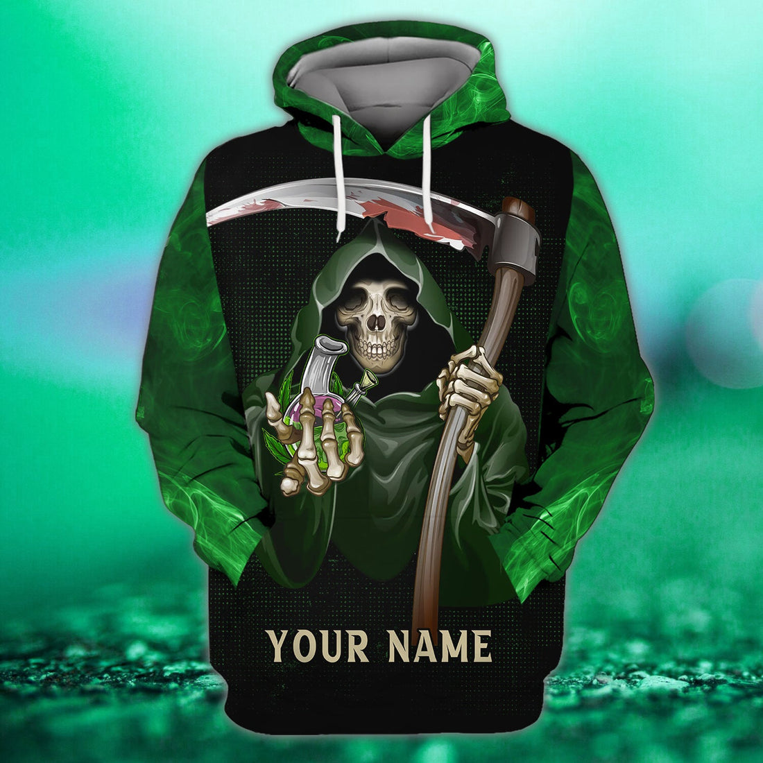 FUNSTUFFPRINT FGREEN SKULL - Personalized Name 3D Hoodie and Zip Hoodie