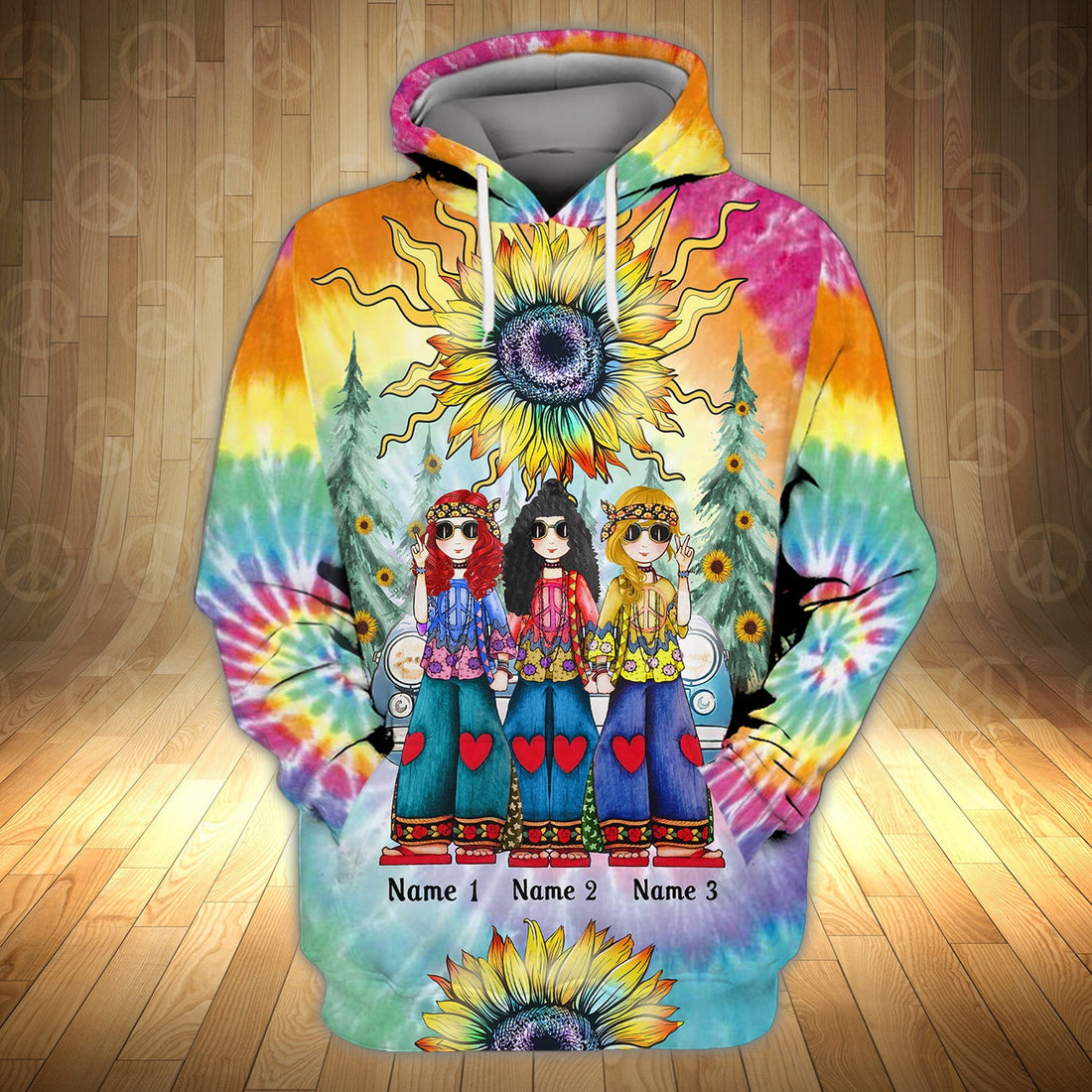 FUNSTUFFPRINT Hippie - Personalized Name - Dah 40 3D Hoodie and Zip Hoodie