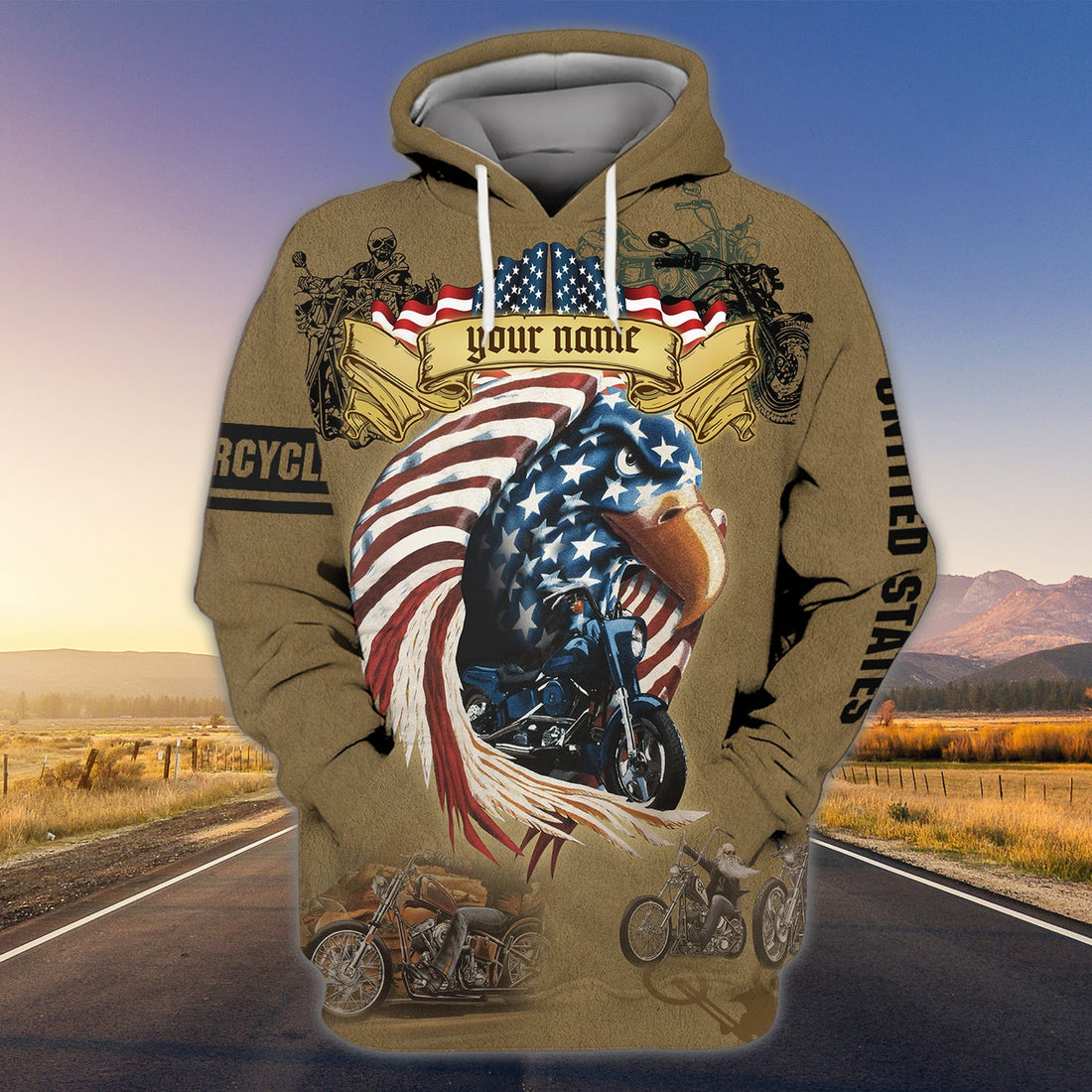 FUNSTUFFPRINT Custom Name-Hoodie-Proud to be an American Biker 3D Hoodie and Zip Hoodie