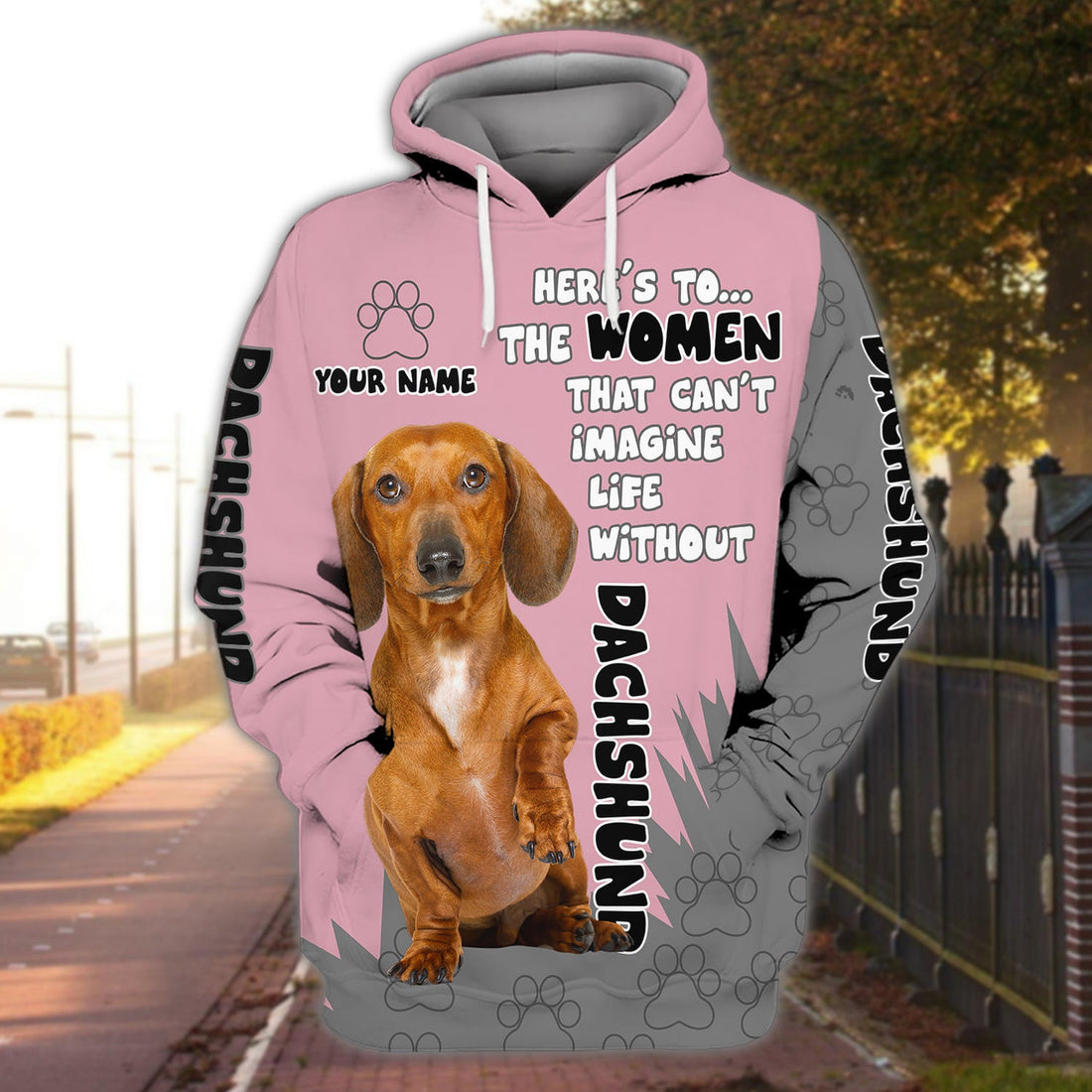 FUNSTUFFPRINT Dachshund - Personalized Name 3D Hoodie and Zip Hoodie