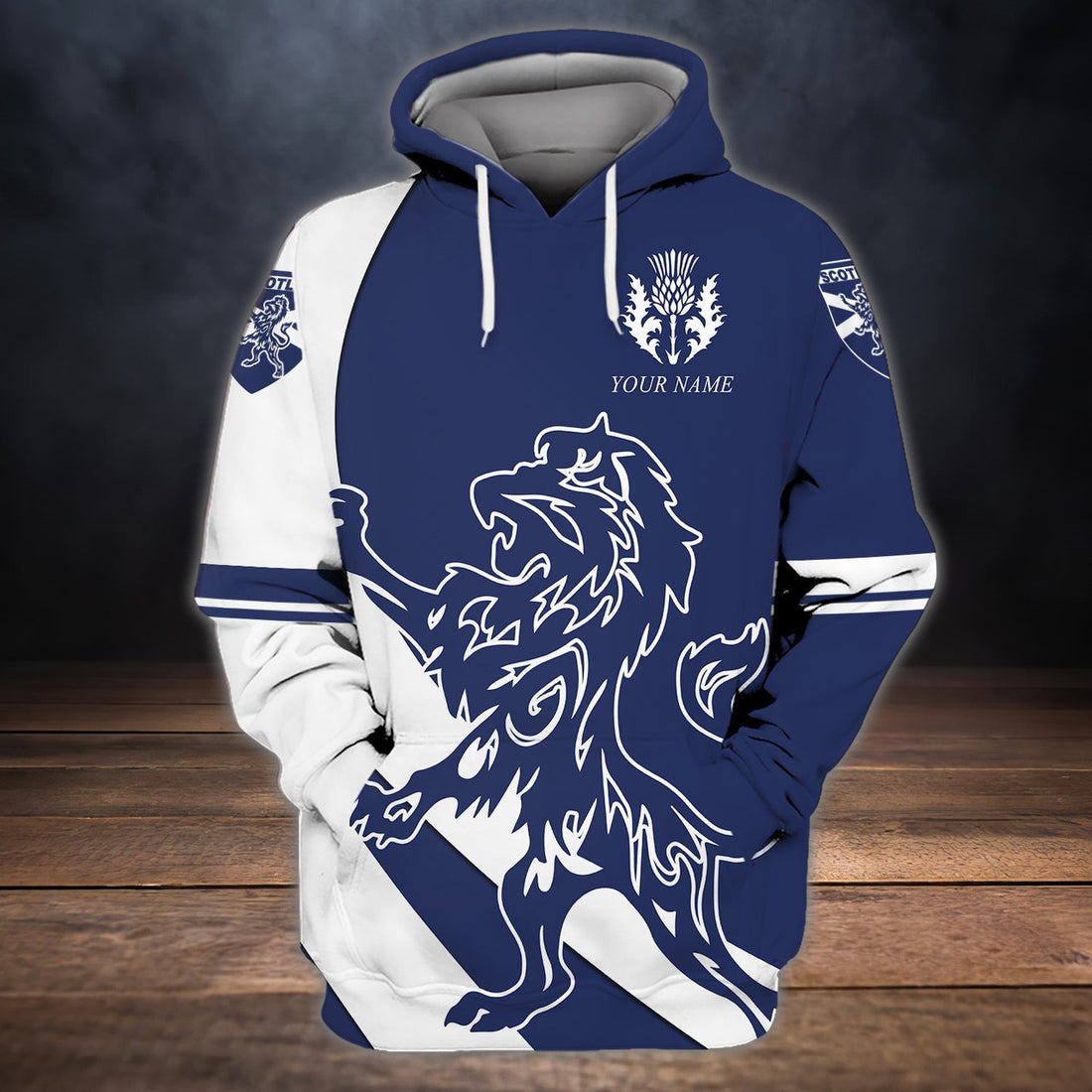 FUNSTUFFPRINT Personalized Name Scotland Royal Lion and Thistle Pullover- 3D Hoodie and Zip Hoodie