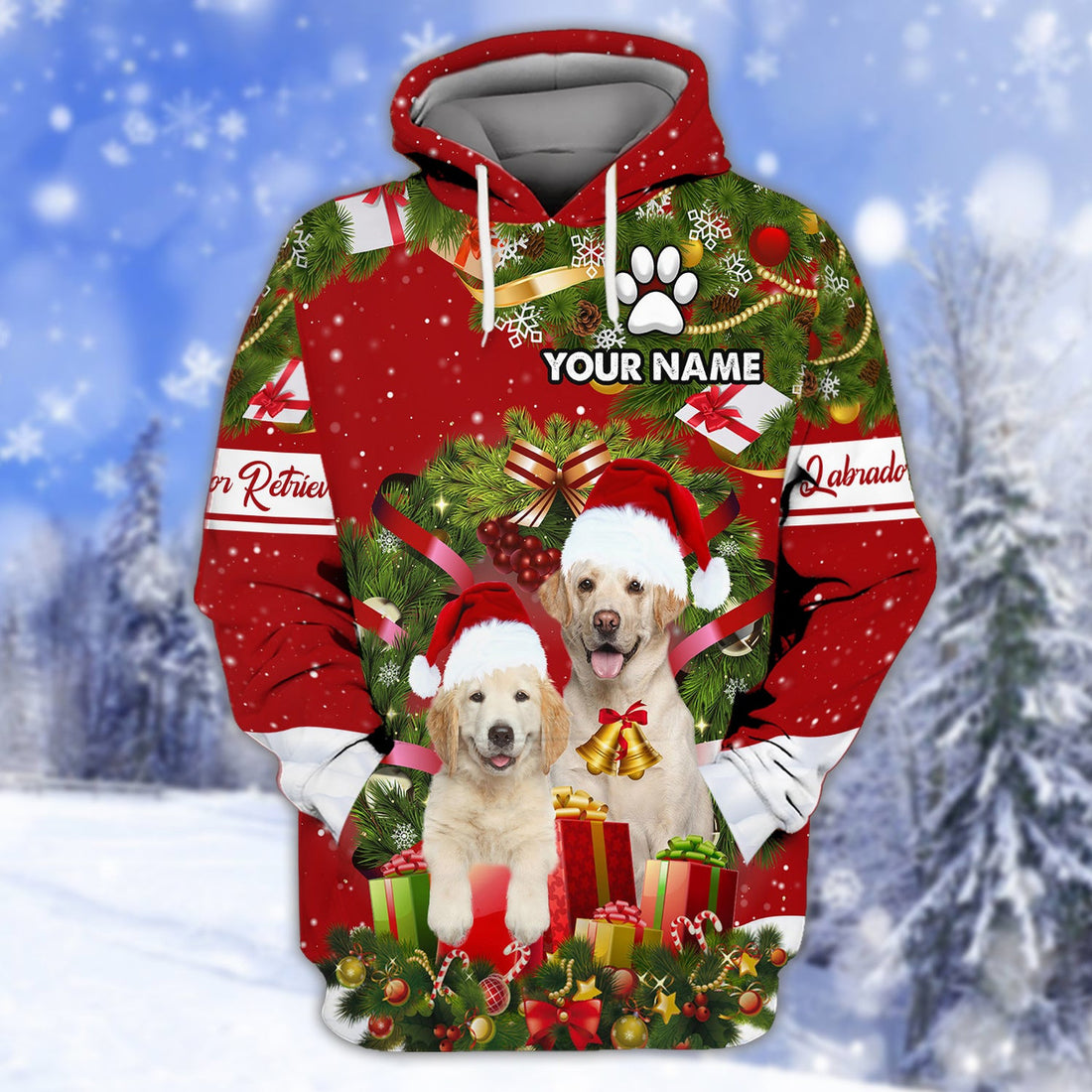 FUNSTUFFPRINT Labrador Christmas - Personalized Name 3D Hoodie and Zip Hoodie