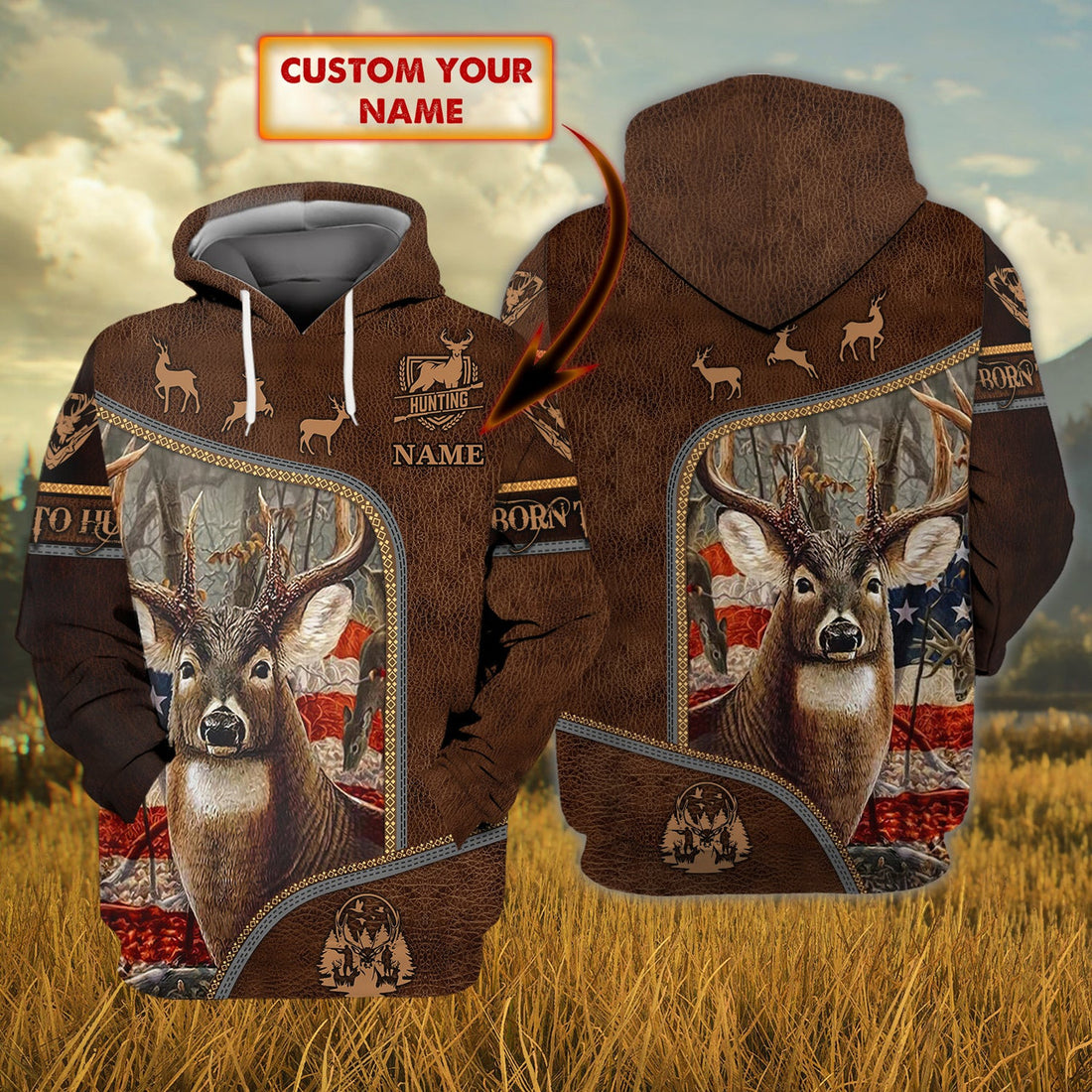 FUNSTUFFPRINT Born to Hunt 1 - Personalized Name 3D Hoodie and Zip Hoodie