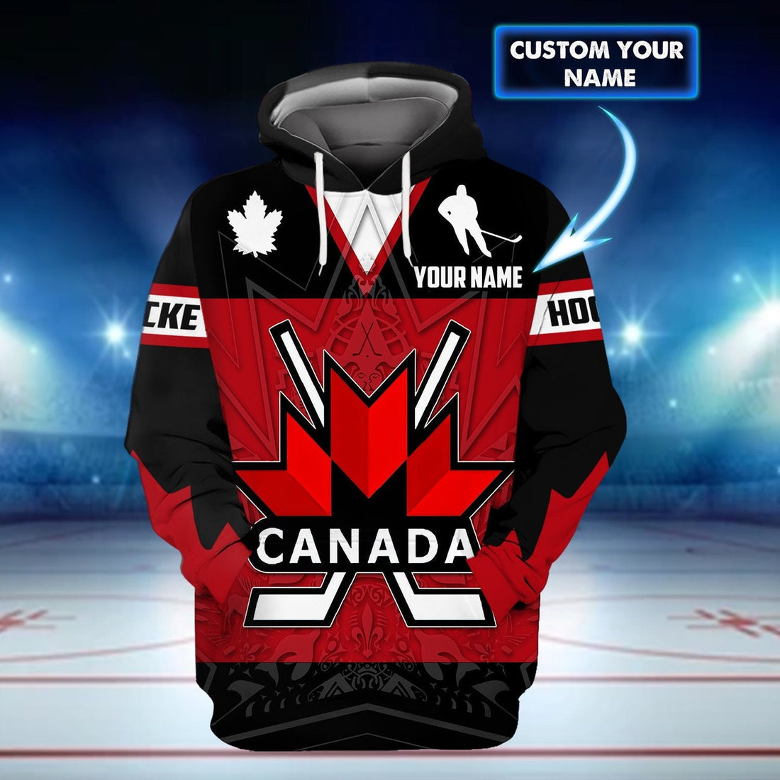 FUNSTUFFPRINT Canada Hockey Maple Leaf - Personalized Name 3D Hoodie and Zip Hoodie