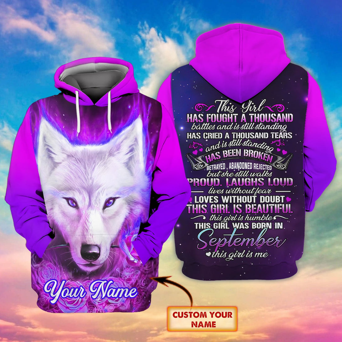 FUNSTUFFPRINT Custom Name - Wolf - September Girl 3D Hoodie and Zip Hoodie